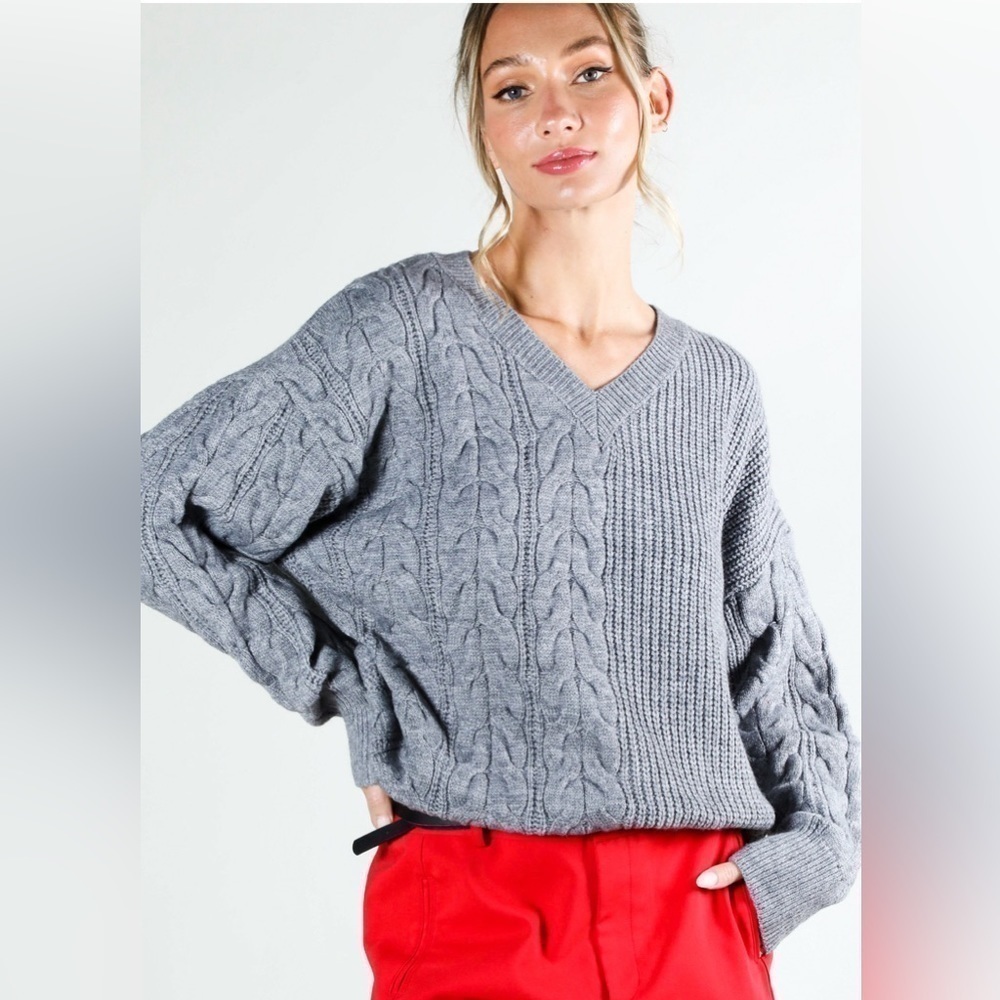 Gray..Gray Cable Knit Sweater